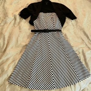 WHBM fit and flair dress and black shrug